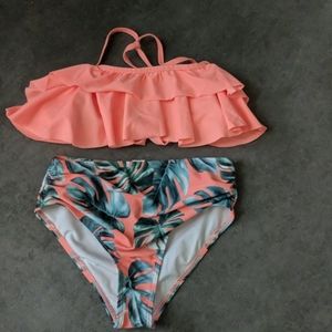 Girls Swimsuit Falbala High Waisted Bathing